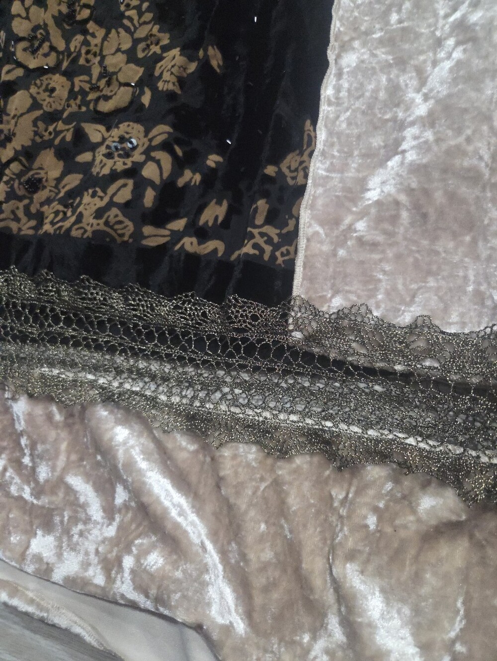Crushed Velvet Midi Dress Taylor and Hyde Brown Floral Beaded Juniors XL - Picture 3 of 9